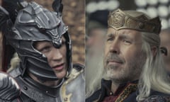 This combination of images released by HBO Max shows Matt Smith as Daemon Targaryen, left, and Prince Paddy Considine as King Viserys Targaryen in scenes from "House of the Dragon," a prequel to "Game of Thrones," premiering on Sunday. (HBO Max via AP)