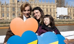 Juliet Stevenson on the boat with Dartsa and Orysia, who are currently staying with her.