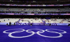 The Olympic Rings at Stade de France, Paris, ahead of the rugby sevens.