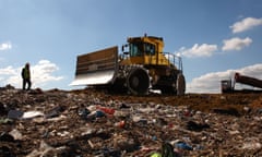 Earth mover on an active landfill site.