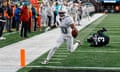 Miami Dolphins wide receiver Tyreek Hill (10) crosses the goal line for a touchdown against the New York Jets during the second quarter of Friday’s game.