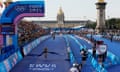 Cassandre Beaugrand of France crosses the line to win gold in the women’s individual triathlon