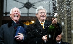 Roger Lockyer, left, and Percy Steven after their civil partnership ceremony at Westminster town hall, central London, in 2005.