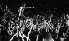 ‘One of the great images in rock history: he looks fantastic, simultaneously feral and majestic, heroic’ ... Iggy Pop during the Stooges’ performance at the Cincinnati Pop festival, 23 June 1970.
