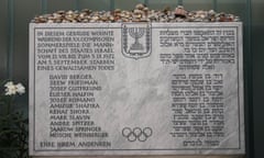 A memorial plaque for the eleven Israelis and one German police officer killed in a terrorist attack at the Munich Olympics in 1972.