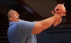 Mr Incredible (voiced by Craig T Nelson) and baby Jack-Jack in The Incredibles 2