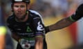 Britain’s Mark Cavendish crosses the finish line after he crashed during the sprint of the fourth stage of the Tour de France cycling race over 207.5 kilometers (129 miles) with start in Mondorf-les-Bains, Luxembourg, and finish in Vittel, France, , Tuesday, July 4, 2017. (AP Photo/Christophe Ena)