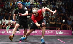 Squash - Commonwealth Games Day 2<br>GOLD COAST, AUSTRALIA - APRIL 06:  James Willstrop of England competes against Campbell Grayson of New Zealand during the Squash Mens Singles on day two of the Gold Coast 2018 Commonwealth Games at Oxenford Studios on April 6, 2018 on the Gold Coast, Australia.  (Photo by Chris Hyde/Getty Images)