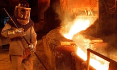 A worker at a copper refinery in Chile.