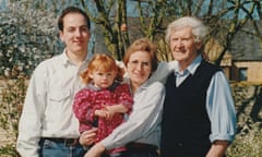 Dick King-Smith is pictured here with his grandson Tom Fisher, daughter Liz Rose and great-granddaughter Josie Rogers on his 75th birthday