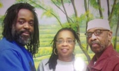 Russell Shoatz III and Sharon Shoatz with their father Russell “Maroon” Shoatz after was released from solitary confinement into general population at SCI-Graterford, where photographs are permitted in the visiting area. Photo courtesy of the Abolitionist Law Center.