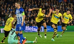 Ezequiel Ponce celebrates scoring AEK Athens’ winner against Brighton