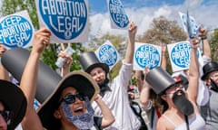 Protesters dressed as Abraham Lincoln chant during a Planned Parenthood rally in support of abortion access outside the U.S. Supreme Court, April 15, 2023, in Washington.