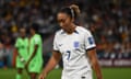 Lauren James walks off after being shown the red card against Nigeria.