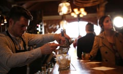 Nathan Beasley makes cocktails at the PDT Pop-Up at The Attic, Black Pear in Melbourne.