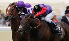 Olivier Peslier, right, gets Dartmouth home for a narrow success in the Hardwicke Stakes on tghe final day at Royal Ascot.