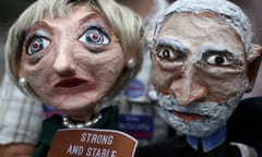 Puppets of Theresa May and Jeremy Corbyn