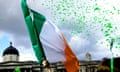 The Irish flag is flown during St Patrick’s Day celebrations in Trafalgar Square, London