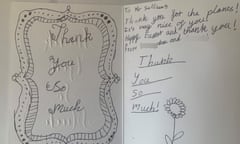 A thank you letter from children who received plants from south-east London’s two-band ‘garden centre’. 