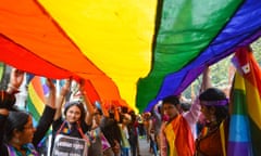 Indian activists and supporters of the lesbian, gay, bisexual, transgender community at a Rainbow Pride march in Kolkata. 