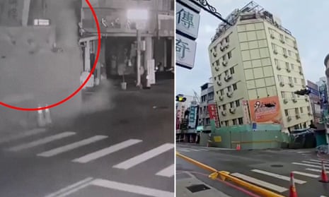 CCTV captures moment buildings collapse in new Taiwan quakes – video