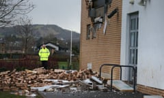 A collapsed wall at Oxgangs Primary School in Edinburgh, in January 2016.