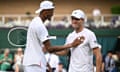 Wimbledon<br>Tennis - Wimbledon - All England Lawn Tennis and Croquet Club, London, Britain - July 8, 2023 Christopher Eubanks of the U.S. with Australia's Christopher O'Connell after their third round match REUTERS/Dylan Martinez