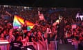 A fan of Lebanese alternative rock band Mashrou' Leila holds a rainbow flag during their concert at the Ehdeniyat International Festival in Ehden town, Lebanon August 12, 2017. Picture taken August 12, 2017.  REUTERS/Jamal Saidi<br>A fan of Lebanese alternative rock band Mashrou' Leila holds a rainbow flag during their concert at the Ehdeniyat International Festival in Ehden town, Lebanon August 12, 2017. Picture taken August 12, 2017.  Jamal Saidi