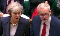Theresa May and Jeremy Corbyn at prime minister's question time