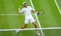 Wimbledon 2024 - Day Eight - All England Lawn Tennis and Croquet Club<br>Alex de Minaur celebrates winning a set against Arthur Fils (not pictured) on day eight of the 2024 Wimbledon Championships at the All England Lawn Tennis and Croquet Club, London. Picture date: Monday July 8, 2024. PA Photo. See PA story TENNIS Wimbledon. Photo credit should read: Mike Egerton/PA Wire. RESTRICTIONS: Editorial use only. No commercial use without prior written consent of the AELTC. Still image use only - no moving images to emulate broadcast. No superimposing or removal of sponsor/ad logos.