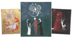 The Sun, The Lovers and The Tower Tarot card paintings by Leonora Carrington.