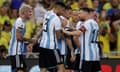 Argentina's Nicolas Otamendi celebrates scoring the winner against Brazil