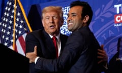 Donald Trump<br>Republican presidential candidate former President Donald Trump embraces former candidate Vivek Ramaswamy at a campaign event in Atkinson, N.H., Tuesday, Jan. 16, 2024. (AP Photo/Matt Rourke)