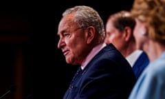 Press conference hosted by Senator Schumer on the Tax Relief for American Families and Workers Act<br>epa11513801 Senate Majority Leader Chuck Schumer with Democratic Senator of Michigan Debbie Stabenow (R) and Senate Finance Committee Chair Ron Wyden (back) during a press conference at the US Capitol in Washington, DC, USA, 31 July 2024. Senate Democrats are aiming to introduce a bill which would provide tax relief for families and workers. EPA/WILL OLIVER