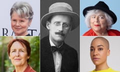 Top left clockwise: Imelda Staunton, James Joyce, Miriam Margolyes, Cush Jumbo and Fiona Shaw