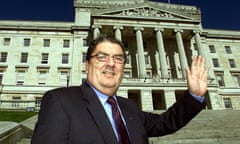 John Hume, the outgoing leader of the SDLP, in front of the Stormont Building, the home of the Northern Ireland Assembly, in 2002. 