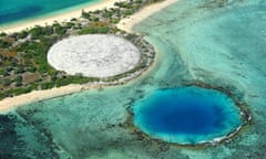 An aerial view of ‘the Tomb’, the concrete-covered crater on Runit Island that  conceals more than 90,000 cubic metres of radioactive soil and nuclear waste