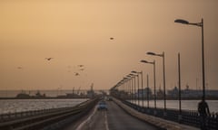 A view of the road leading to the fishing port in Dakhla, Western Sahara