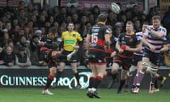 Gavin Henson kicks clear for Newport Gwent Dragons during their 22-17 Pro14 defeat by Cardiff Blues at Rodney Parade