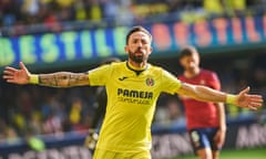 José Luis Morales celebrates the second goal of his hat-trick with arms outstretched