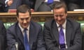 A still image taken from video shows Britain's Chancellor of the Exchequer George Osborne, sitting next to Prime Minister David Cameron after presenting his Budget to the House of Common (Photograph: REUTERS/UK Parliament via REUTERS TV)