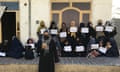 Afghan women protest to demand their right to education and work in Mazar-e-Sharif last August.