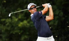 Adam Scott tees off during the Tour Championship