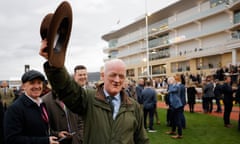 Willie Mullins celebrates in the winner's enclosure after Jasmin De Vaux gave him his 100th Cheltenham Festival victory in the Champion Bumper