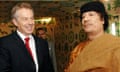 PM Tony Blair with Libyan leader Col Muammar Gaddafi at his desert base outside Sirte, south of Tripoli, in May 2007.