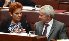 One Nation leader Senator Pauline Hanson with Senator Malcolm Roberts