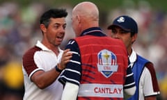 Rory McIlroy argues with Joe LaCava during this year’s Ryder Cup