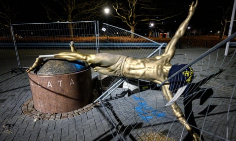 Zlatan Ibrahimovic statue removed after further damage from fans – video report