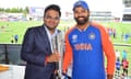 Jay Shah and Rohit Sharma with the trophy.