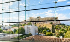 The Acropolis viewed through the windows of the Acropolis Museum, Athens